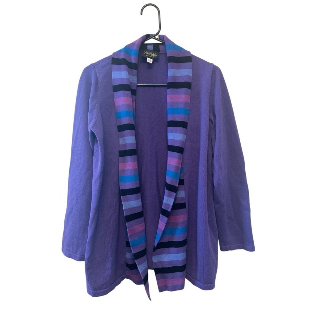 Vintage 90’s/Y2K Era Bob Mackie Purple Open Cardigan with Striped Trim Small